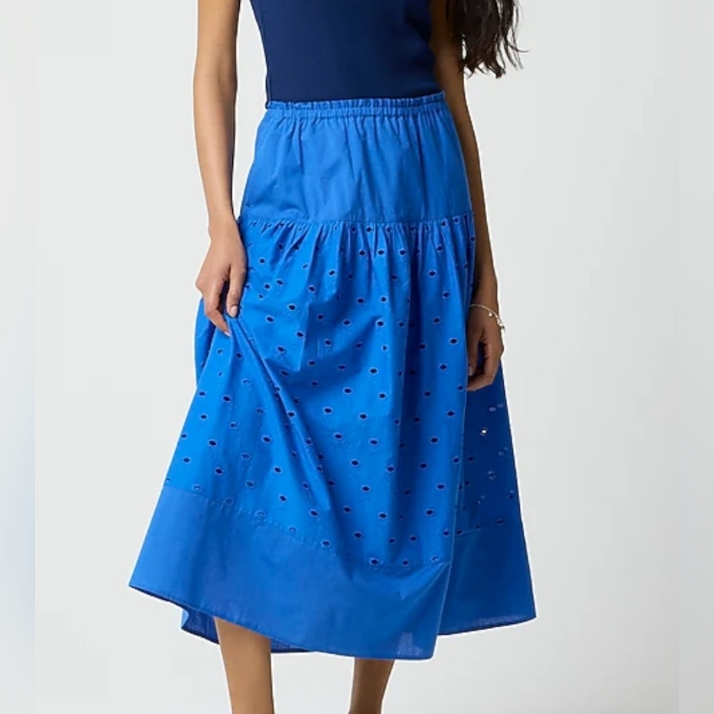 J. Crew Blue Drop Waist Elelet Midi Skirt